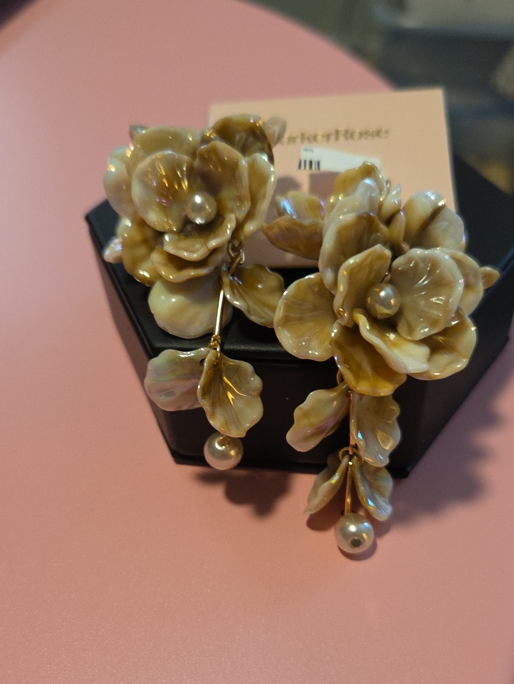 Parker Floral Drop Earrings in Beige Pearl